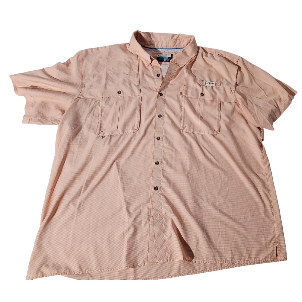 Magellan Outdoors Fish Gear Shirt Mens 3XL Peach Orange Check Fishing Ventilated